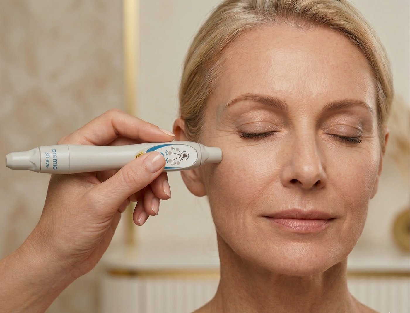 Soin de photobiomodulation sur le visage par un praticien certifié